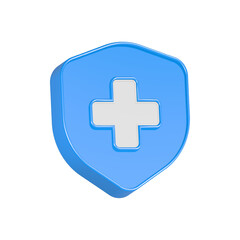 Obraz premium cross health with shield icon 3d rendering