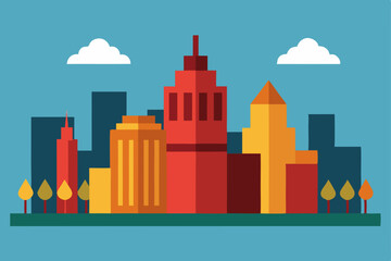 Obraz premium City in the sky: an urban skyline vector illustration of buildings, architecture, and skyscrapers