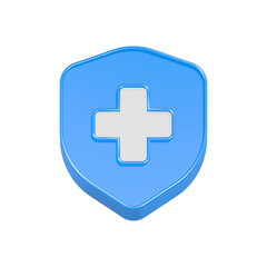 cross health with shield icon 3d rendering