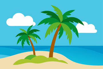 Fototapeta premium Tropical palm trees line a beautiful sandy beach, inviting you to a summer paradise
