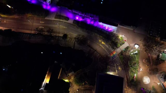 Aerial Night Footage of Illuminated Historical Coventry City Centre of England, Great Britain. Drone Camera Footage Was Captured on April 8th, 2024