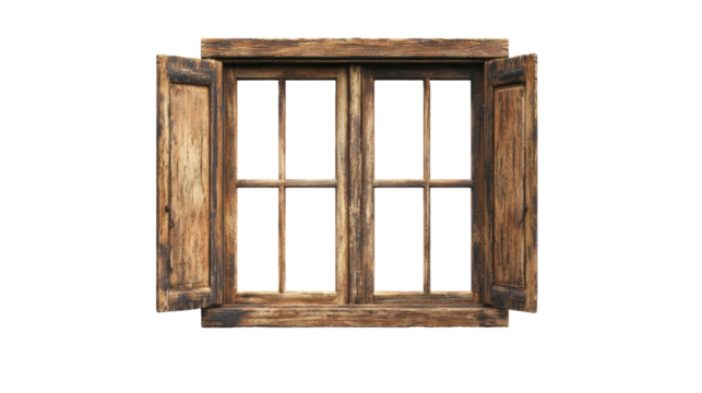  Wooden window frame on transparent background - Powered by Adobe