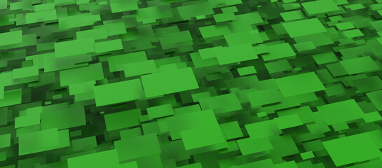Abstract background of green layered squares and rectangles with a sense of perspective.