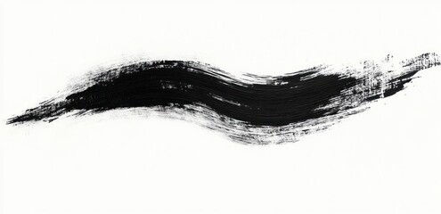 single wide black brushstroke on white background showing textured and uneven paint application with rough edges and gradient of opacity