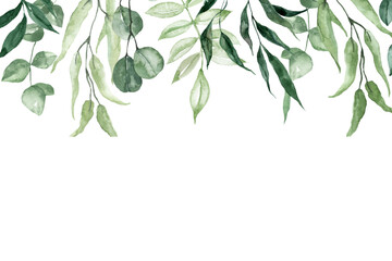 Hanging Greenery Border &ndash; Watercolor Botanical Leaves Frame