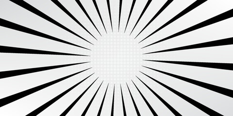 Black and white radial lines background in comic book. Manga speed frame. Vector illustration.