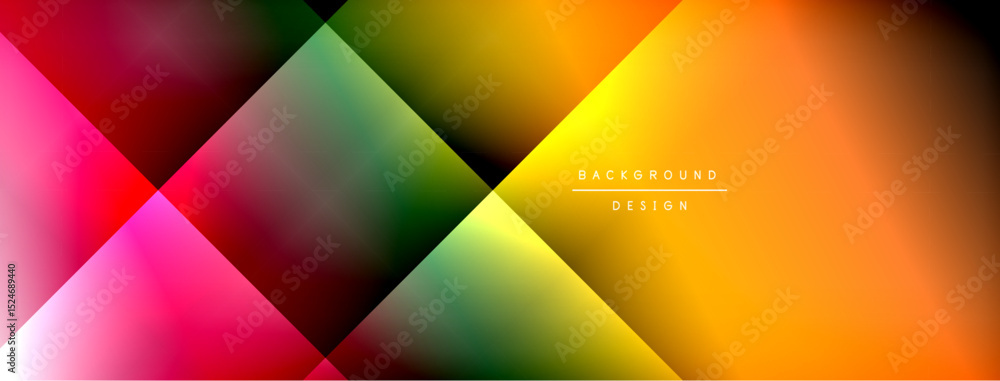 Poster Abstract geometric shapes blend vibrant colors. Gradient transitions create dynamic visual effect. Modern design suitable backgrounds.