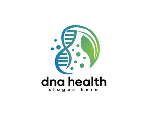 Fototapeta premium creative dna health and genetical logo, dna icon blends with circular leaves, logo design template