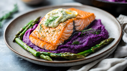 food, fish, meal, dinner, salmon, grilled, plate, meat, dish, lunch, gourmet, chicken, fried, salad, healthy, cuisine, steak, vegetable, seafood, white, sauce, green, restaurant, lemon, delicious