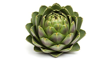 Fototapeta premium Close-up of a Fresh Artichoke Head Against a White Background