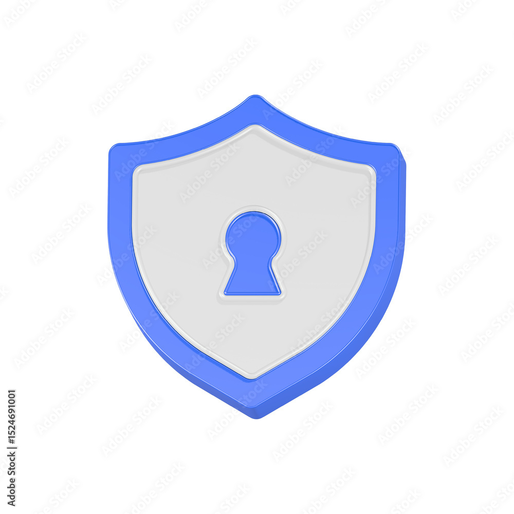 Poster shield with key icon 3d rendering