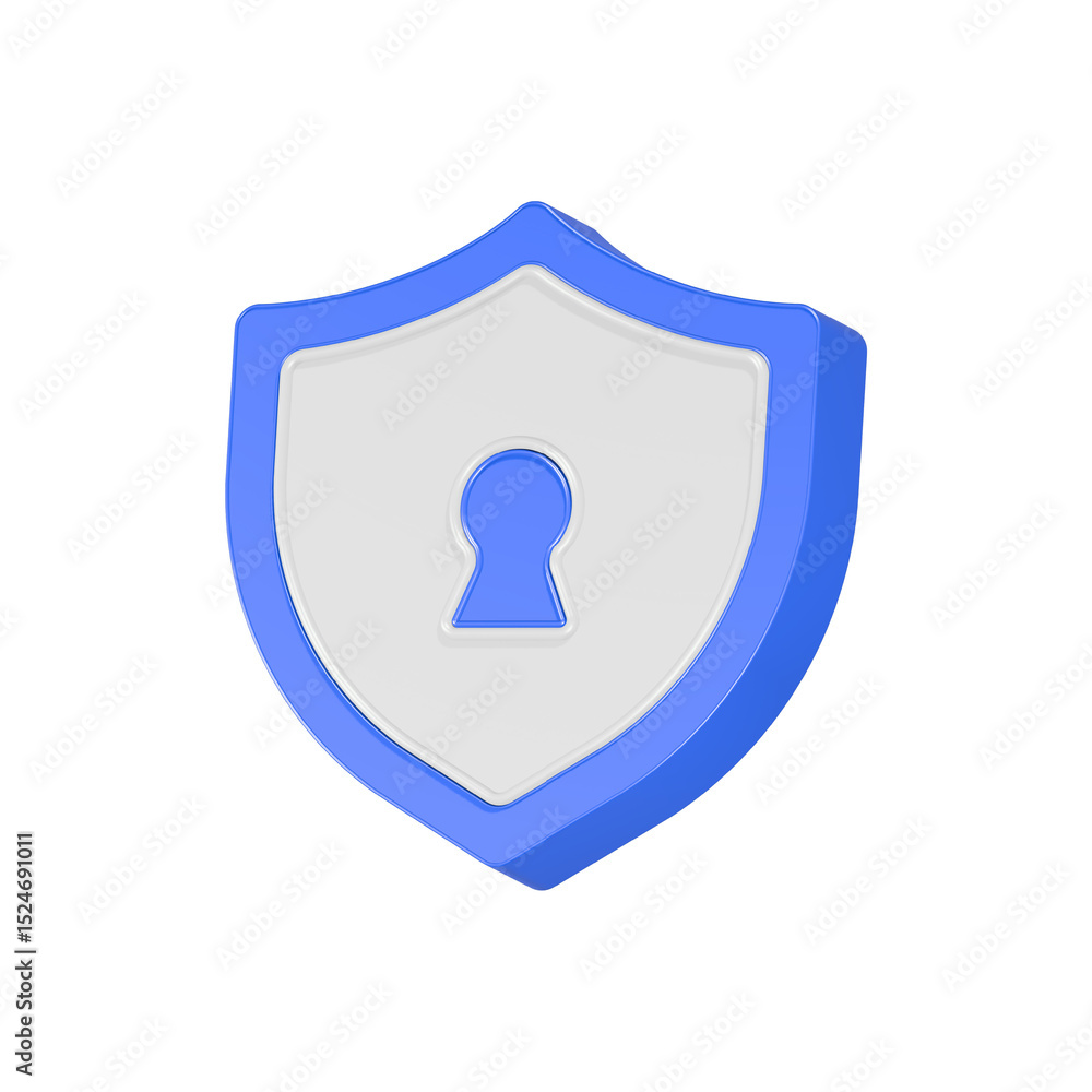 Poster shield with key icon 3d rendering