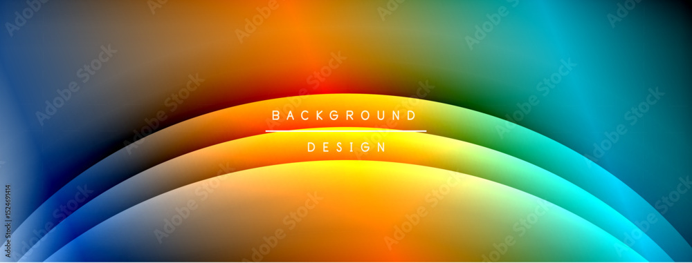 Poster Abstract colorful waves create dynamic background. Smooth gradients blend orange, blue, turquoise hues. Modern design element.