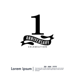 1st year anniversary celebration emblem. congratulations anniversary logo isolated with ribbon on white background. vector illustration template design for web, flyers, poster, greeting card