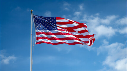 Obraz premium American Flag with Urban Backdrop