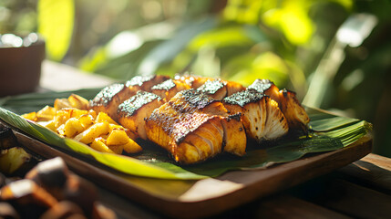 food, meal, dinner, meat, fish, chicken, grilled, fried, plate, seafood, dish, cuisine, gourmet, cooked, delicious, restaurant, grill, vegetable, pork, lunch, sauce, vegetables, salmon, closeup, white