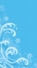 Delicate blue background with floral and wave patterns.