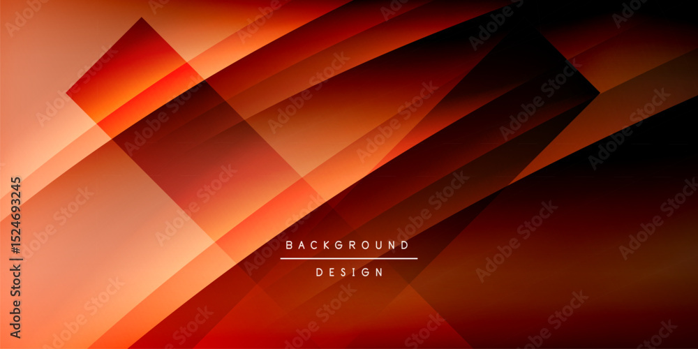 Fototapete Abstract geometric shapes overlap, creating vibrant red gradients against black background. Modern design element for digital projects.