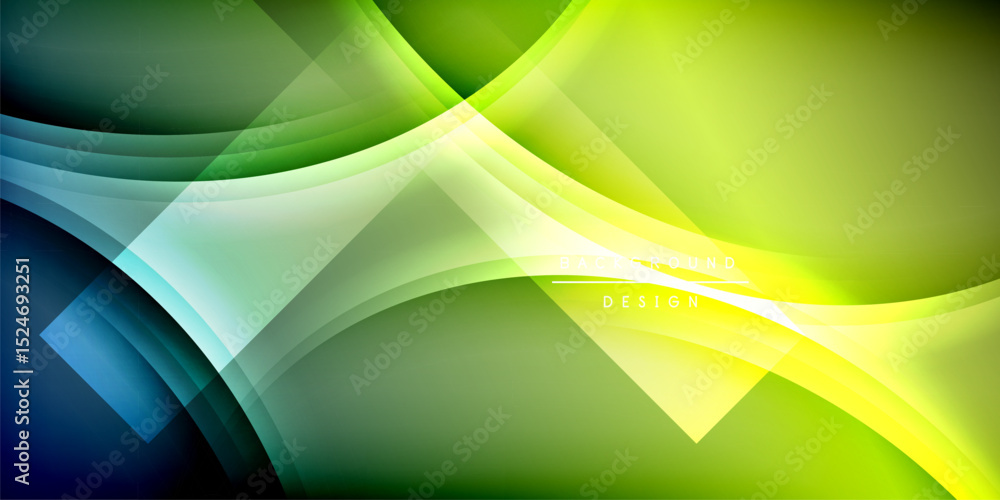 Poster Abstract vibrant design. Smooth curves, bright gradients, dark background create dynamic visual effect. Modern, sleek presentation.