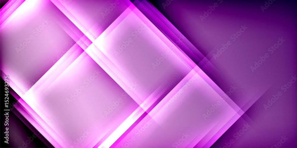 Poster Abstract pink geometric shapes overlap dark background. Bright lines create dynamic visual effect, modern design.