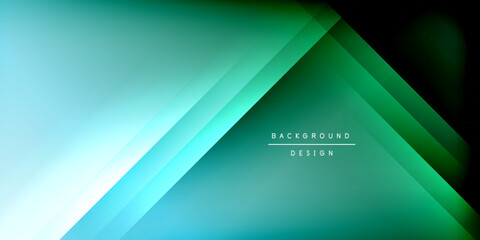 Abstract background features layered green, turquoise lines. Dark areas contrast bright gradients, creating modern visual effect. Minimal text present.
