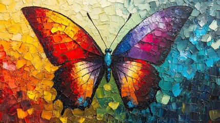 Colorful Butterfly Painting Mosaic in Abstract Pop Art Style, Expressing Vibrant Artistic Interpretation 