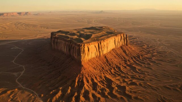 Mesa in desert landscape at golden hour