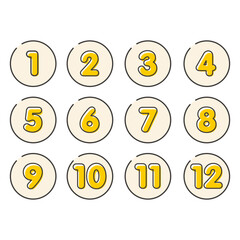 ポップな黄色のフチ文字数字のアイコンセット