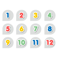カラフルでポップなポインターの数字アイコンセット