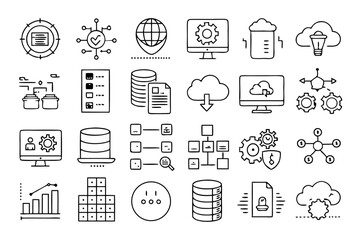 Collection of line icons for data analysis and analytics isolated on transparent background