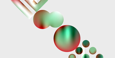 Abstract composition featuring spheres, gradients. Colors blend from green to red. Minimalist design, clean background. Modern aesthetic.