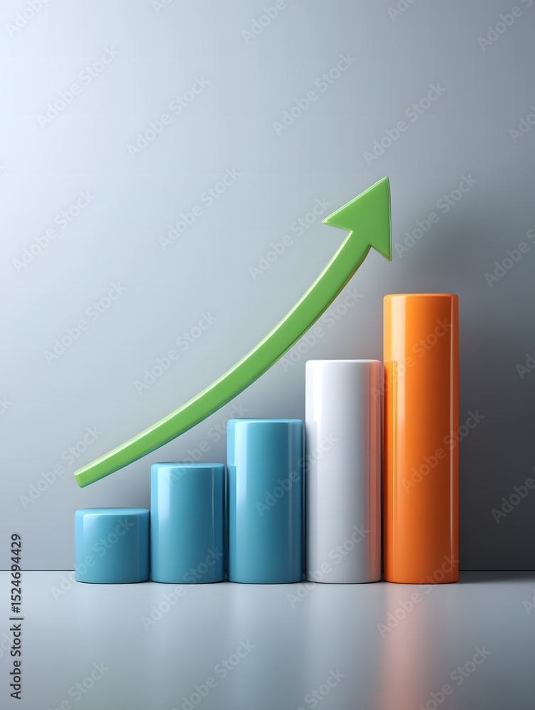 Aufkleber bar graph with ascending values and a green upward arrow, symbolizing growth.