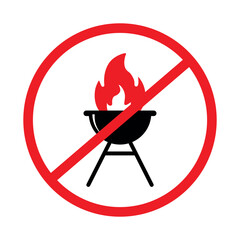 no grill bbq icon. bbq forbidden sign. no barbecue with fire sign. no cooking symbol. fire ban warning symbol. chargrill icons. vector illustration on transparent background
