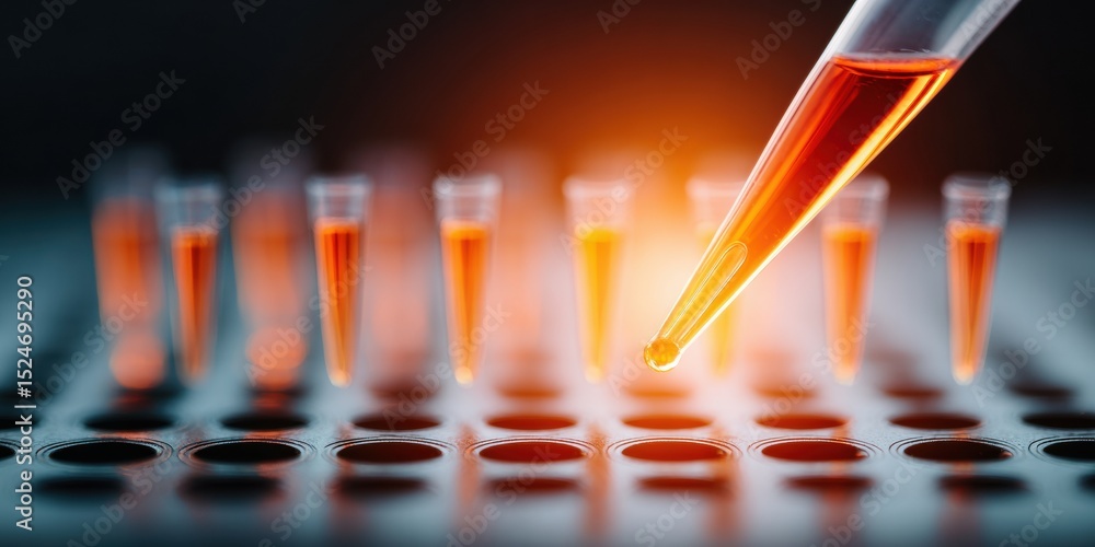 Poster precision molecular diagnostics with pipette and multi-well immunoassay plate in sterile lab environ