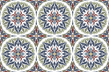oriental traditional Thai art seamless circle floral pattern in damask style motifs suitable for tile, textile, clothing, curtain, wallpaper and fabric design isolated illustration vector EPS file.