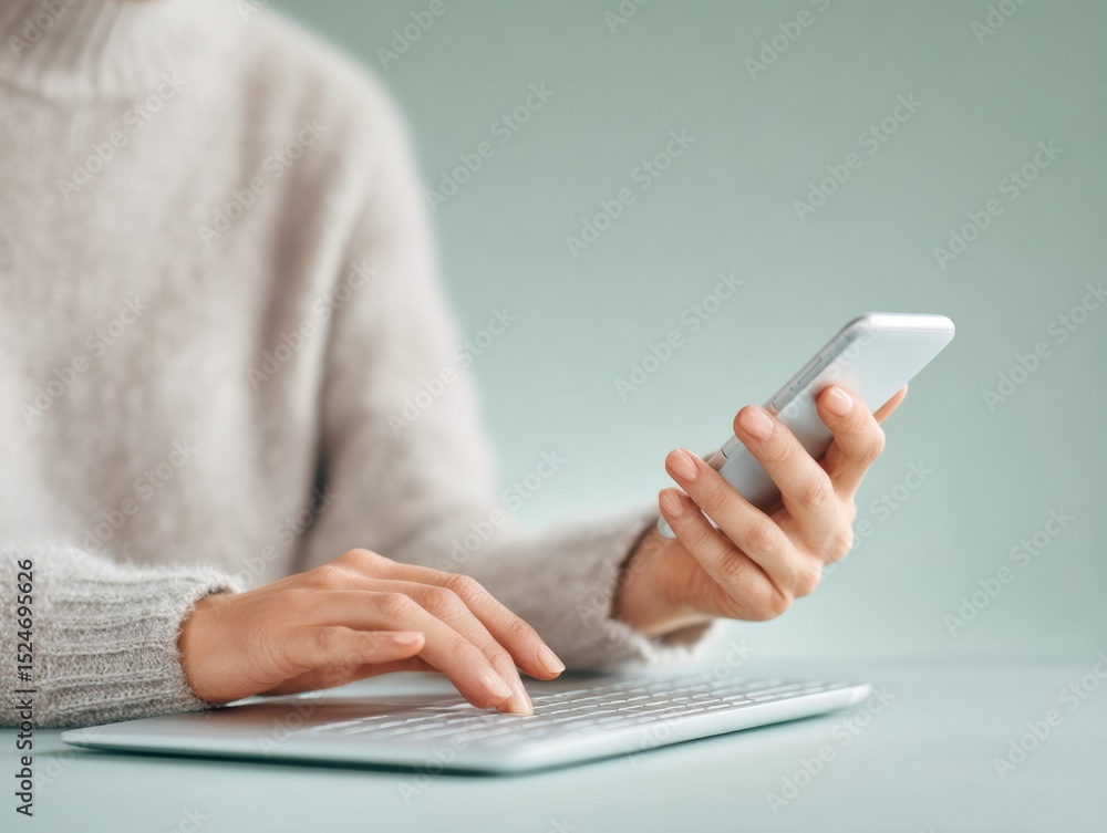 Fototapete Modern Two Factor Authentication Process on Laptop and Smartphone Showing Secure Digital Identity Verification in Home Office Setting