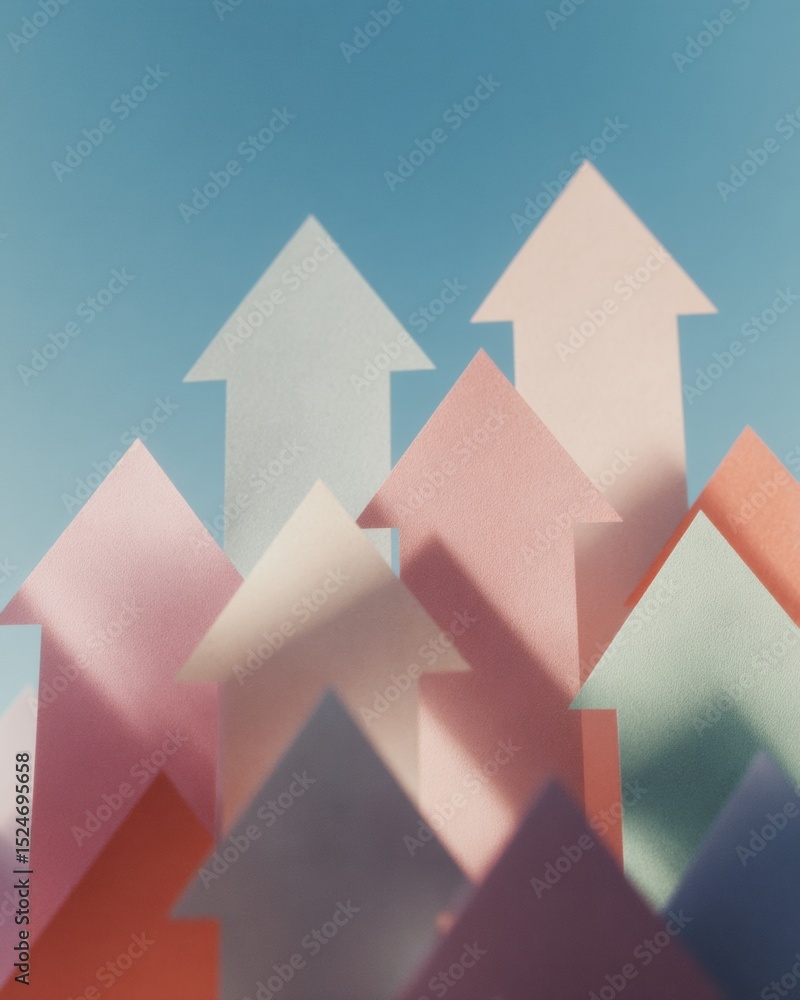 Poster soft gradient upward arrows in ascending pattern representing growth and positive market trends for 