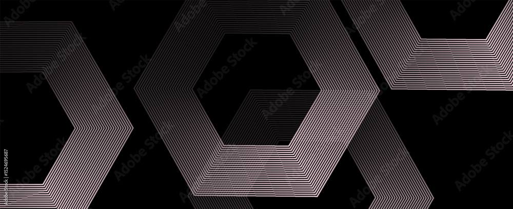 Poster abstract geometric lines glowing on dark blue background. modern shiny hexagon lines pattern. geomet