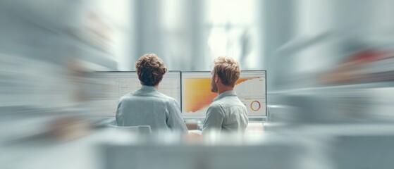 Modern Business Professionals Collaborating on Data Dashboard with KPI Metrics in Open Office - Tech-Driven Analytics for Strategic Decision Making