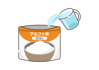 アルファ米に水を注ぐ様子のイラスト