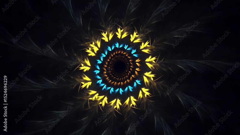 Poster abstract fractal design with glowing concentric circles and vibrant colors