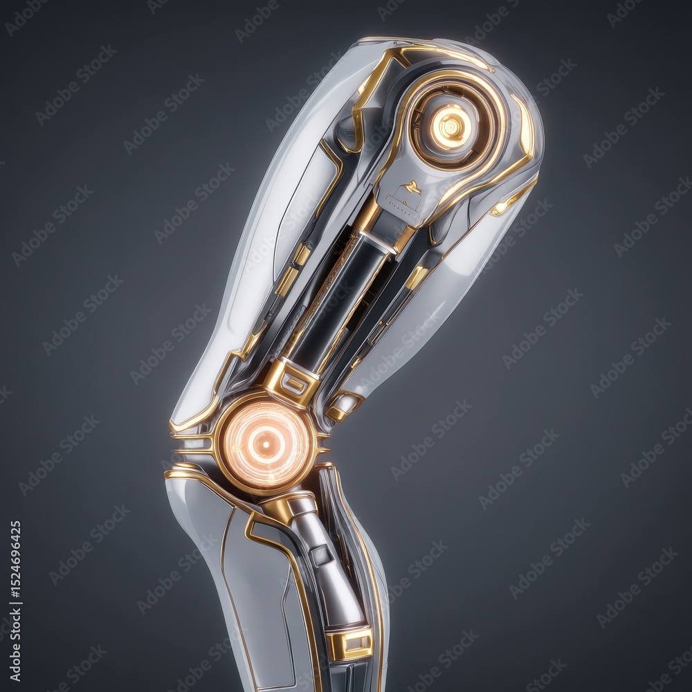 Poster robotic arm with intricate design showcasing metallic components and joint mechanisms against a dark