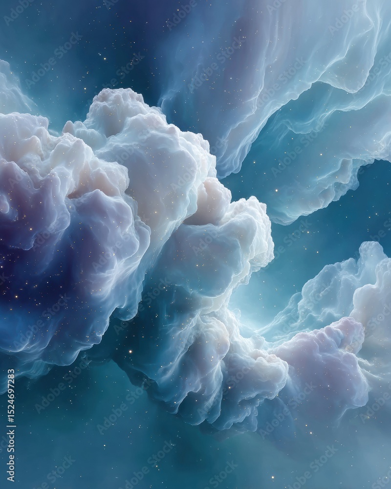 Poster Ethereal Aurora Nebula Clouds in Deep Space Galaxy with Stardust Particles, Cosmic Research Visual for Astronomy and Space Exploration Campaigns