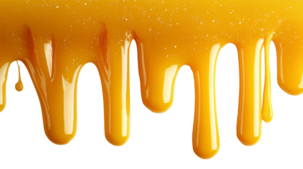 dripping yellow sauce close-up isolated, transparent background