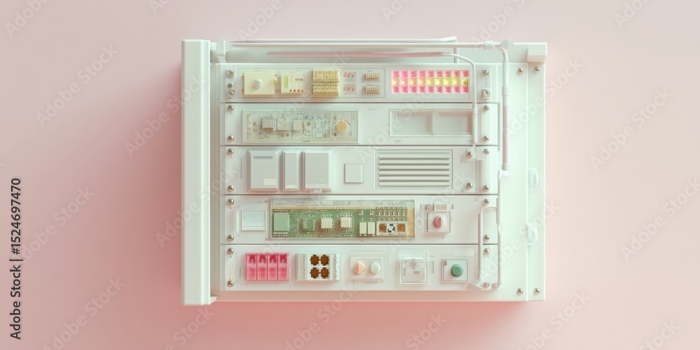 Aufkleber Futuristic Digital Vault Circuit Board Security Panel with Illuminated Components on Server Rack for Advanced Cybersecurity and IT Infrastructure Protection