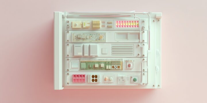 Futuristic Digital Vault Circuit Board Security Panel with Illuminated Components on Server Rack for Advanced Cybersecurity and IT Infrastructure Protection