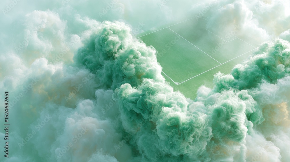 Poster ethereal green steam swirl with dynamic vapor formations and misty wisps - modern atmospheric aesthe