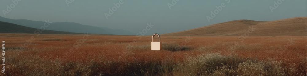 Poster modern padlock graphic shield with clean geometric outline for digital security branding and trustwo
