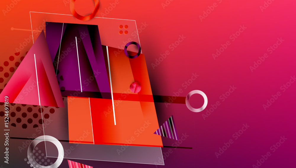Leinwandbilder Abstract geometric composition. Vivid gradients, shapes overlap creating dynamic visual effect. Modern design elements present.