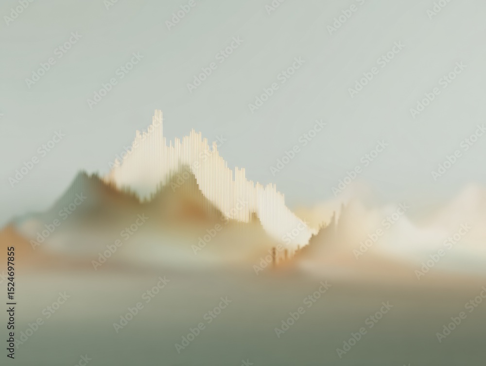 Poster abstract financial data visualization of opportunity decline with fluctuating graphs and market indi